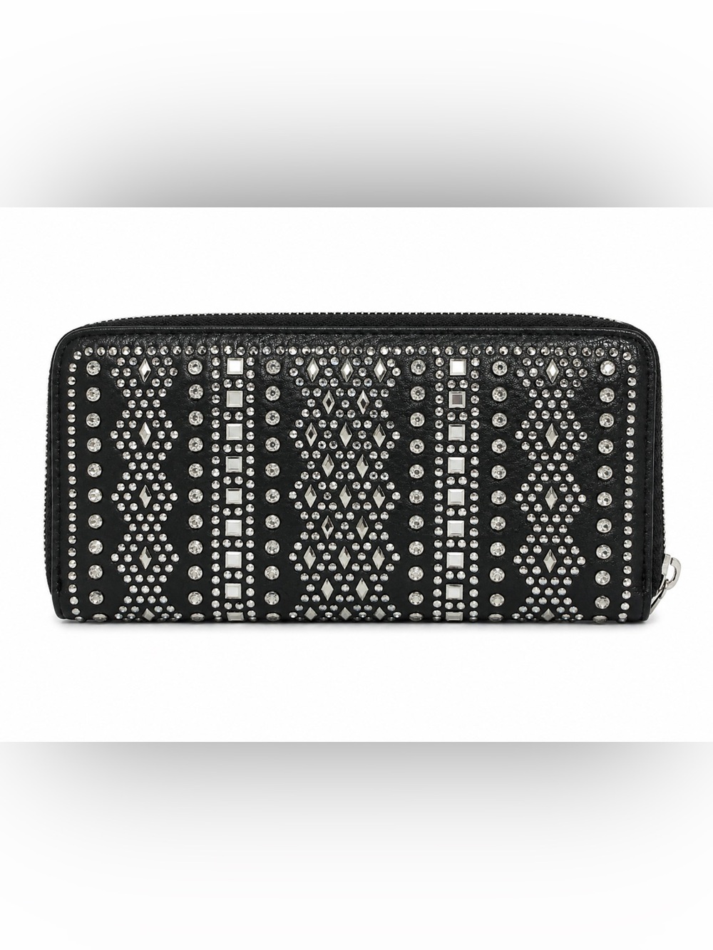 Black Rhinestone Studded Zip Around Wallet Western Boho Glam
